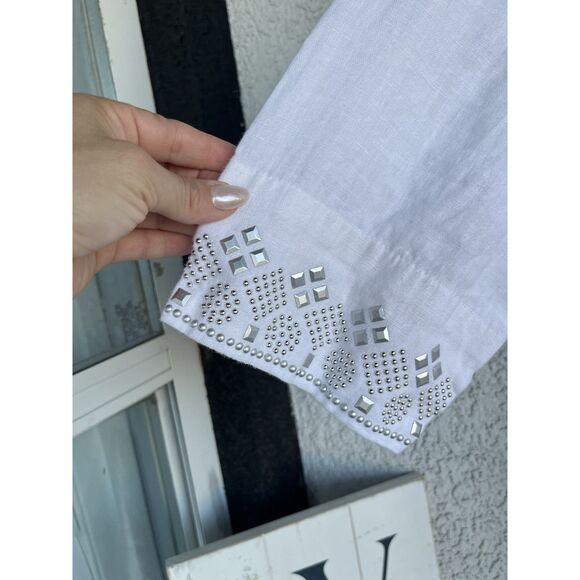 JM Collection Linen Embellished Tunic - Size XL- White - Picture 4 of 9